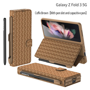 Buy a mobile phone case and get a free capacitive pen! Flip Pen Slot Phone Case Personalized Woven Leather Pattern ZFold3 Phone Case