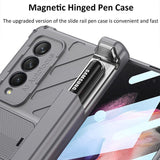 Magnetic All-included Slide Pen Case With Back Screen Glass Hinge Holder Phone Cover For Samsung Galaxy Z Fold 3/4 5G