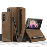 Spring 2022 New Carbon Fiber Pattern Z Fold3 High-End Leather All-Inclusive Case with Card Holder, S Pen Holder and Stand